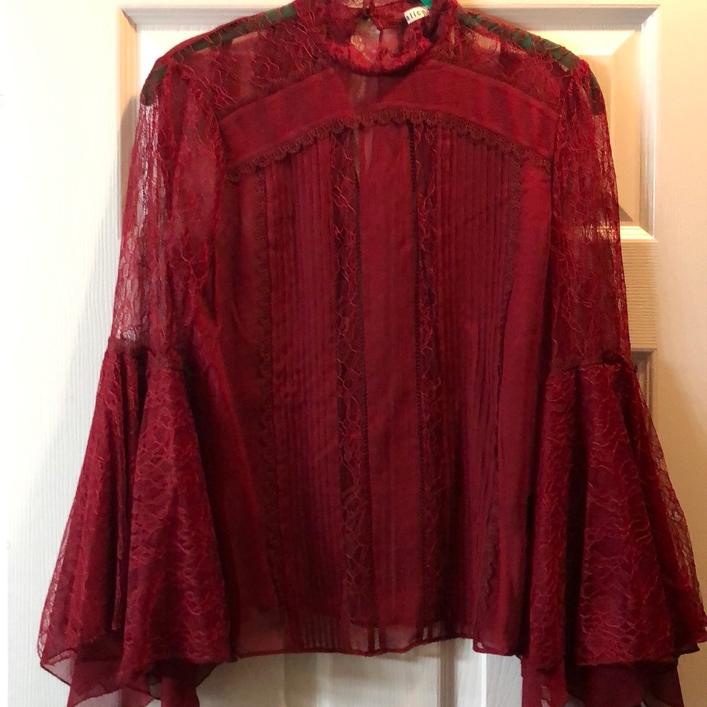 Alice & Olivia Red Lace Top